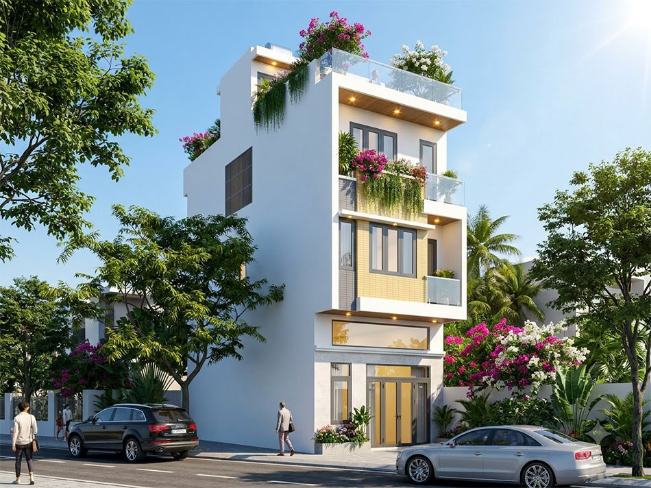 Nhà phố 3 tầng 1 lửng mái bằng 100m2 tại hà nội