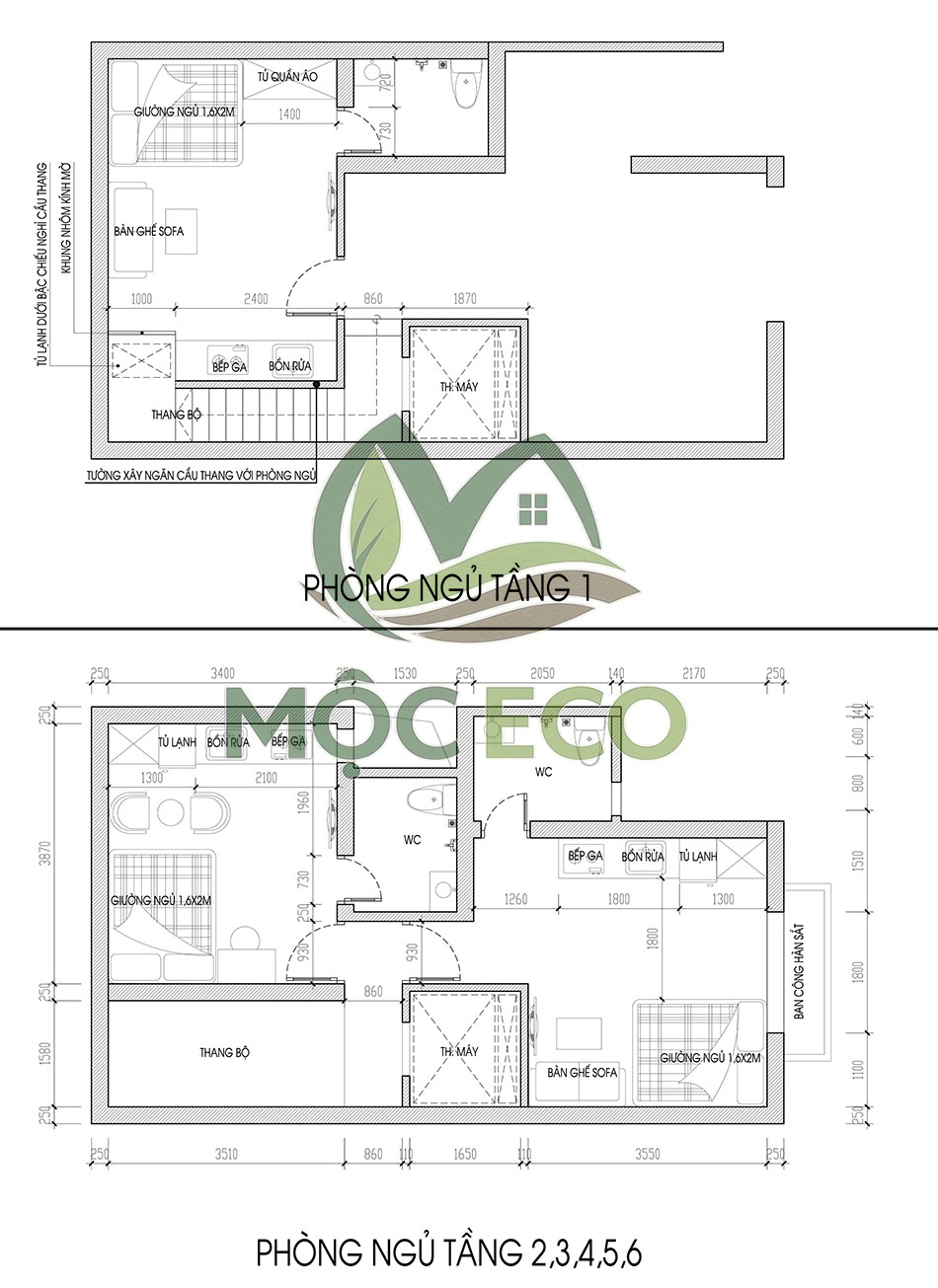 Mẫu thiết kế chung cư mini 6 tầng 100m2 tại hà nội