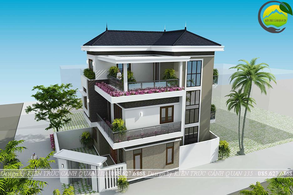 Biệt thự 3 tầng hiện đại mái nhật 90m2