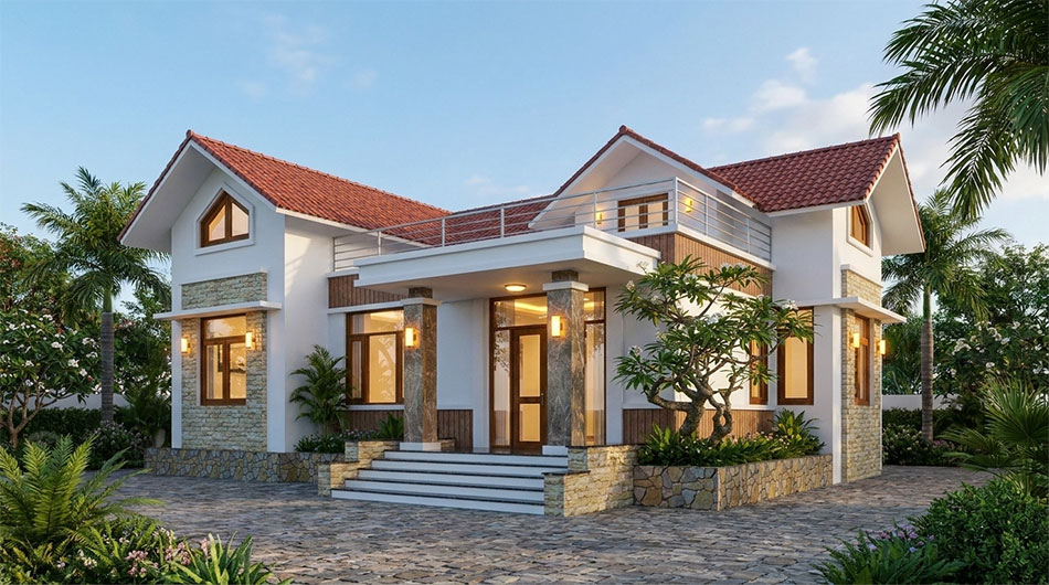 Biệt thự 1 tầng mái thái 180m2 tại Hà Nội 2