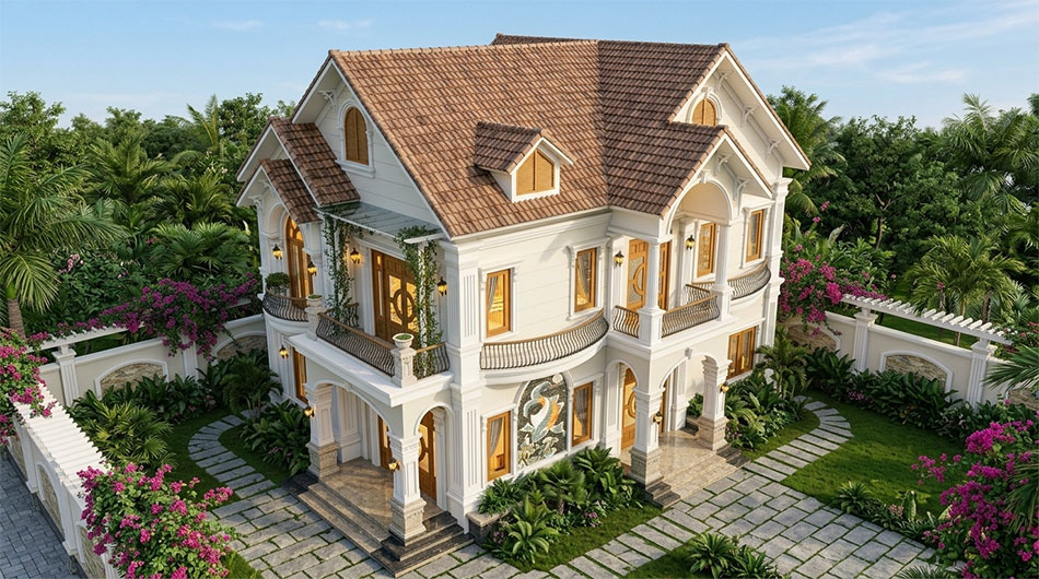 Mẫu thiết kế biệt thự 2 tầng mái thái mặt tiền 8m tại hải dương 4