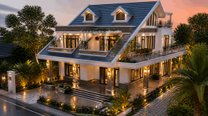 Biệt thự 2 tầng mái thái của anh Thanh diện tích 14,8x13,7m
