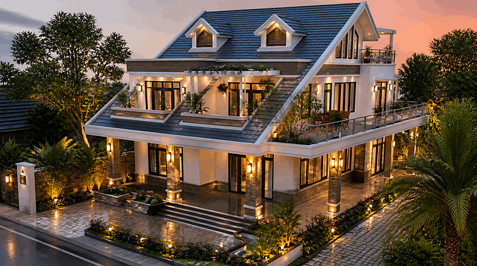 Biệt thự 2 tầng mái thái của anh Thanh diện tích 14,8x13,7m