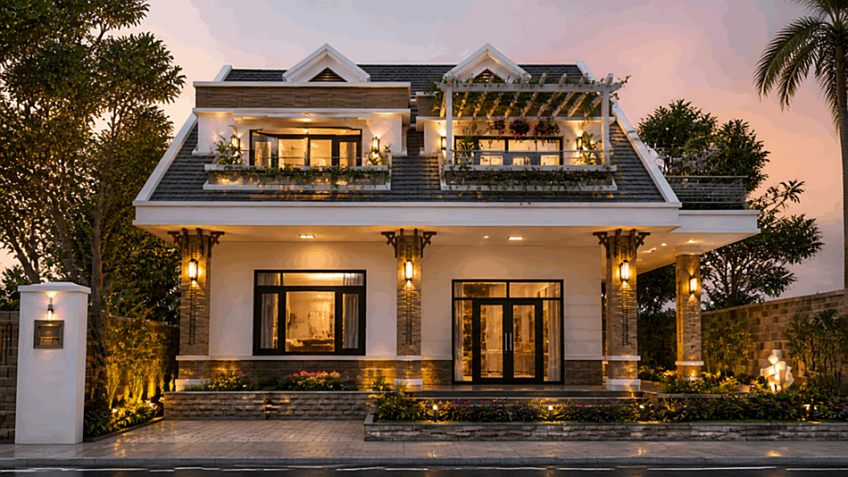 Biệt thự 2 tầng mái thái của anh Thanh diện tích 14,8x13,7m