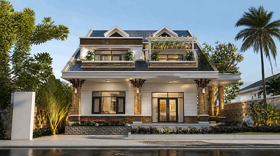 Biệt thự 2 tầng mái thái của anh Thanh diện tích 14,8x13,7m 1
