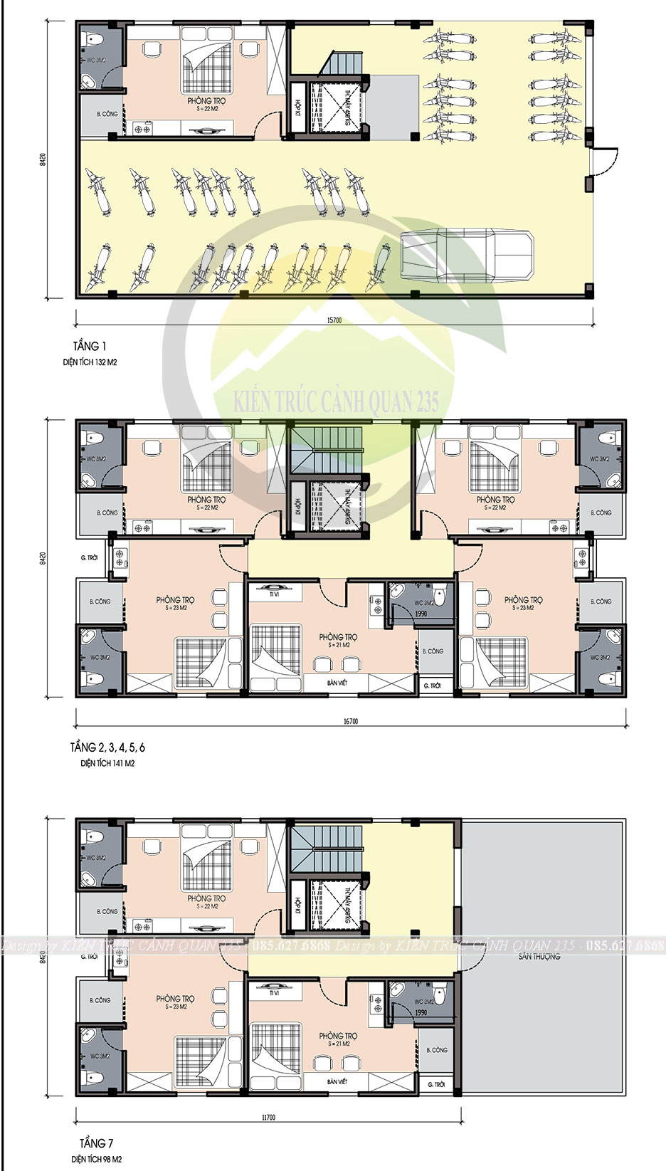 Thiết kế chung cư mini 6 tầng hiện đại cho thuê trọ 132m2 tại hà nội 8