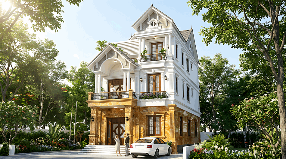 Mẫu biệt thự 3 tầng tân cổ điển mái thái diện tích 8x14,5m tại hải dương 3