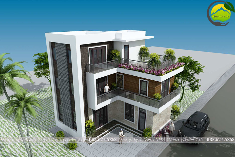 Biệt thự 3 tầng hình chữ L