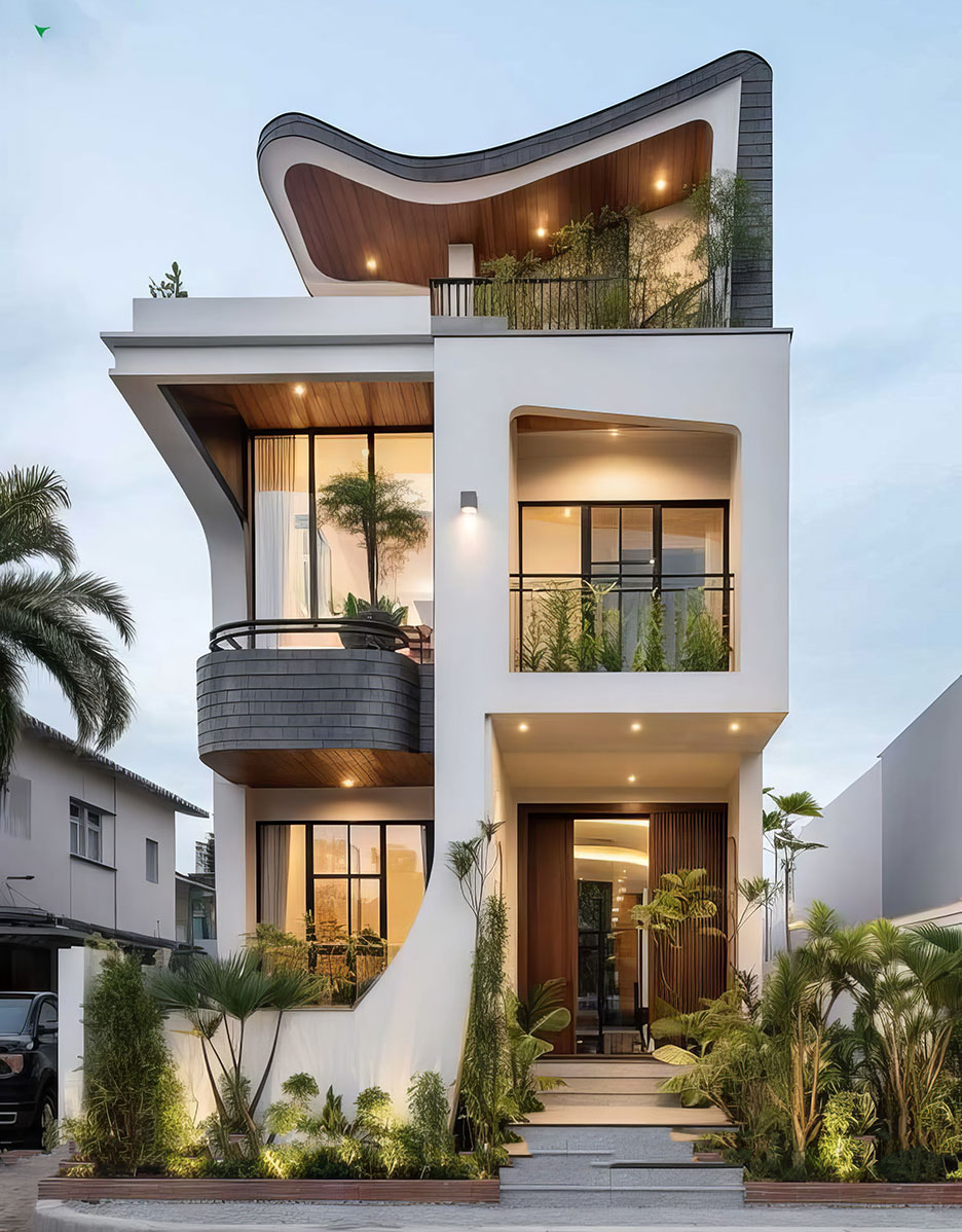 Biệt thự 3 tầng mái lệch