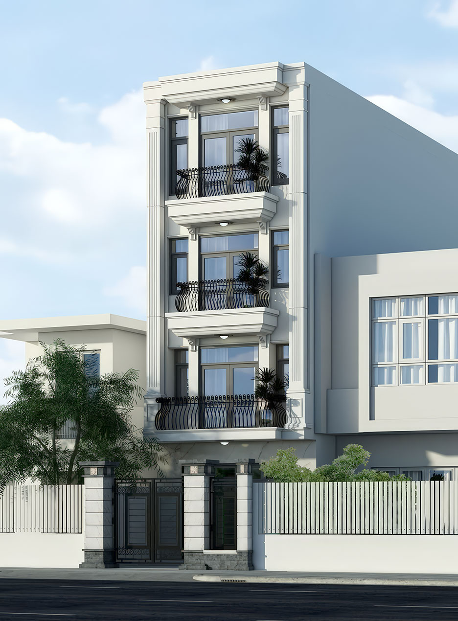 Thiết kế nhà phố 4 tầng mặt tiền 5m 8