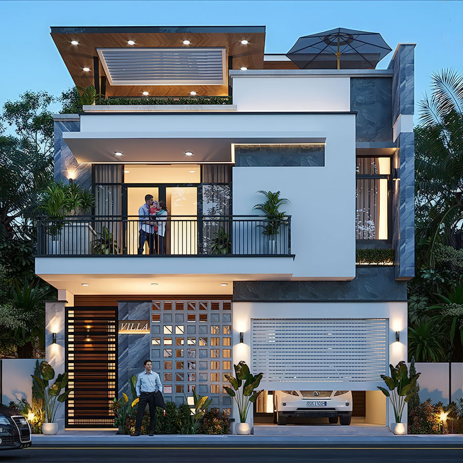 thiết kế nhà 3 tầng rộng 8m 20
