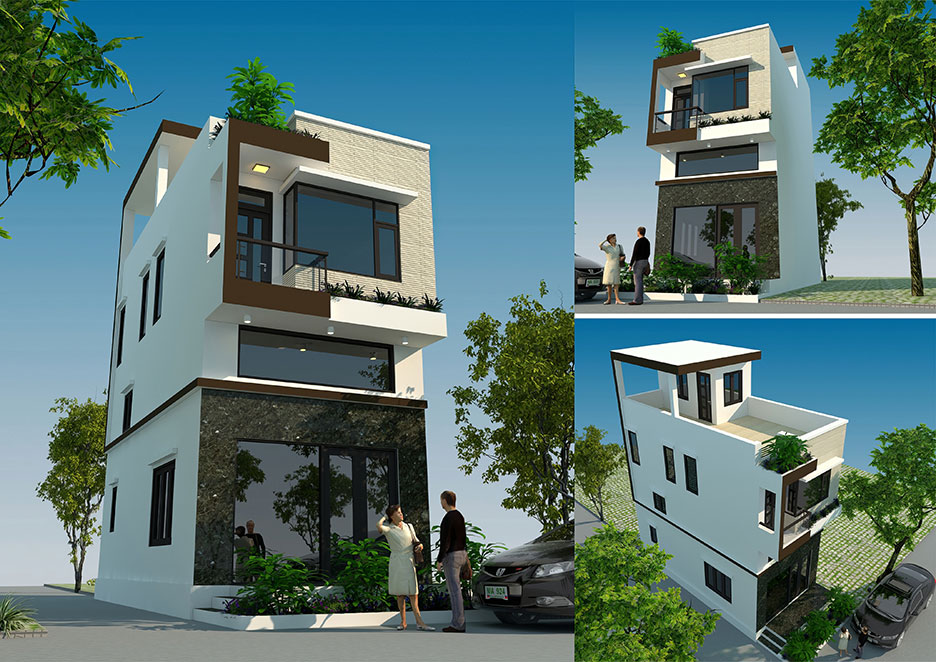 mẫu nhà phố 3 tầng có gác lửng đẹp 13