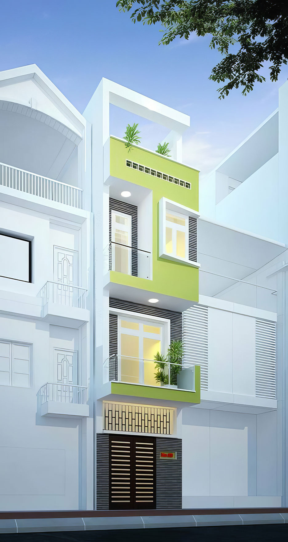 nhà phố 3 tầng có gác lửng 3