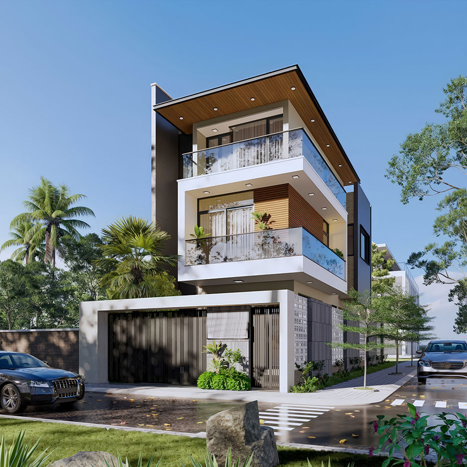mẫu nhà phố 3 tầng lô góc đẹp 2