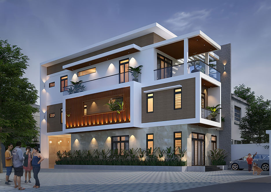 mẫu nhà phố lô góc 3 tầng 1