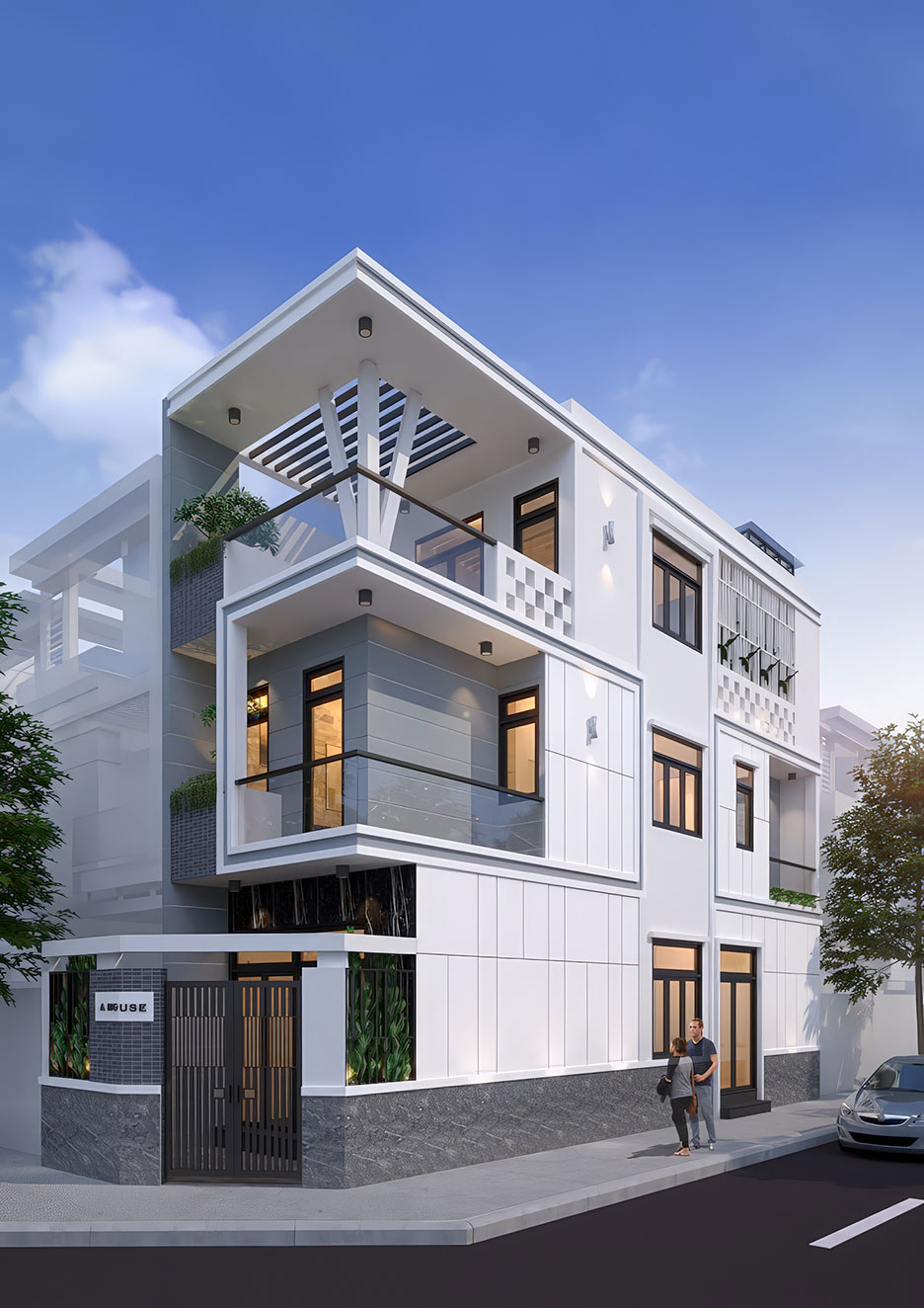 mẫu nhà phố lô góc 3 tầng 1