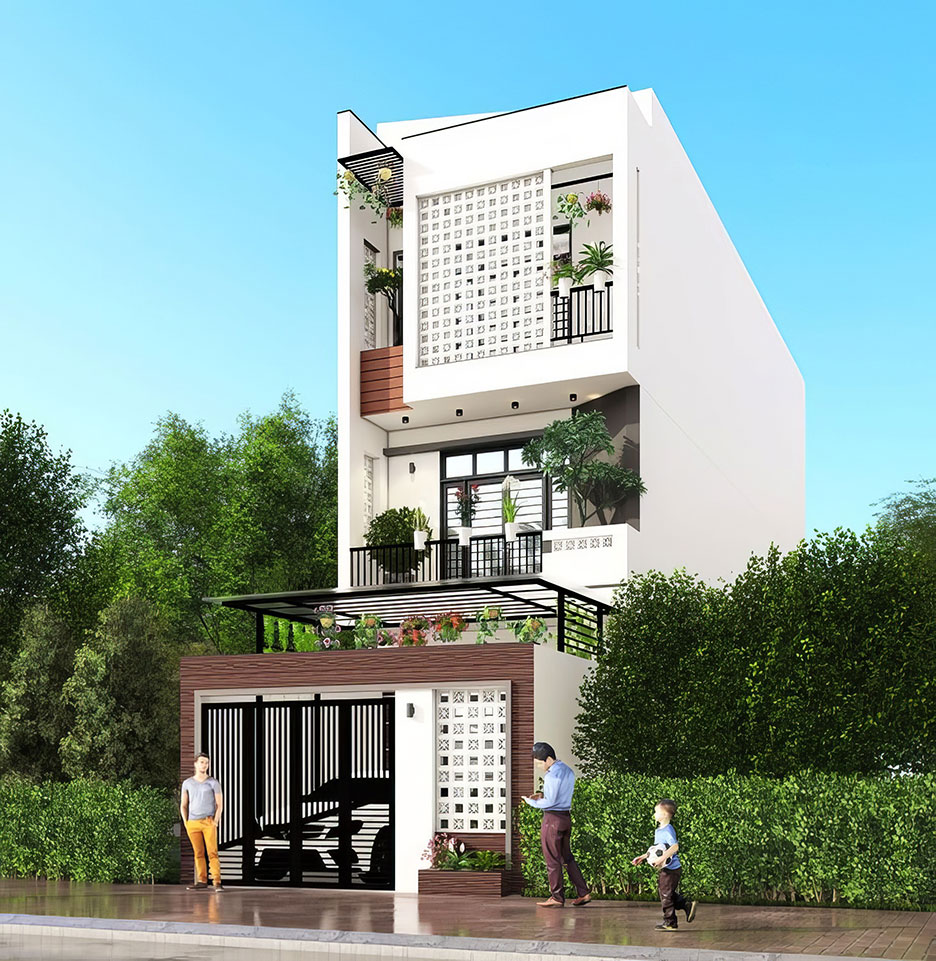 Nhà 3 tầng mái bằng dạng ống 12