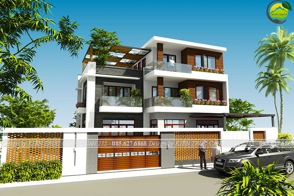 Nhà phố 3 tầng mái bằng lô góc 16