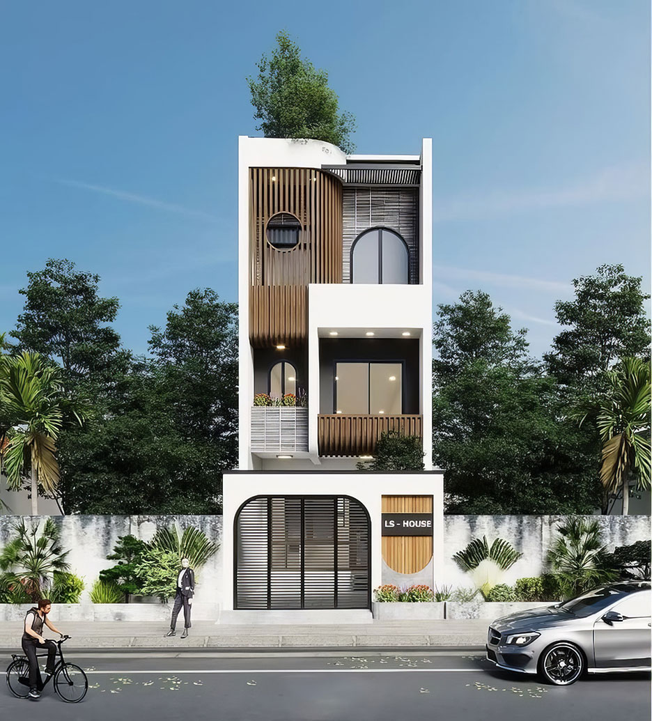 Mẫu nhà 3 tầng hiện đại mái bằng 27