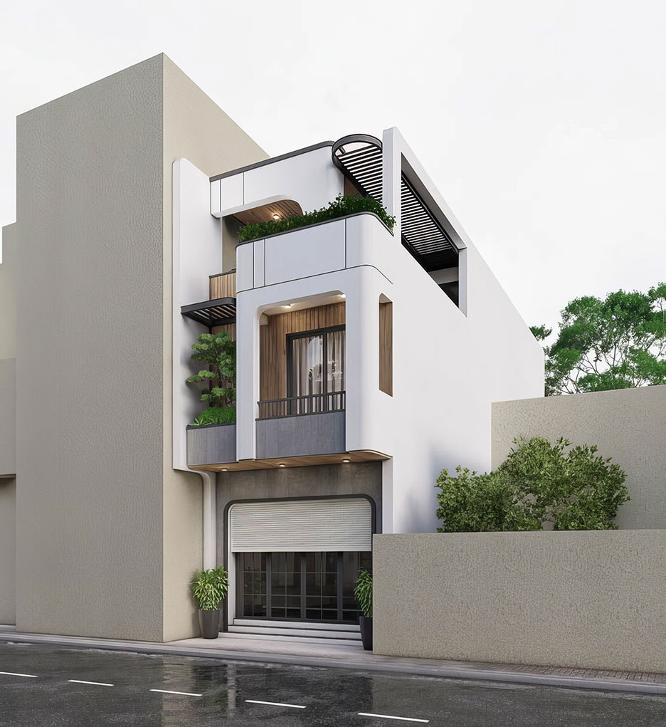Mẫu nhà 3 tầng hiện đại mái bằng 30