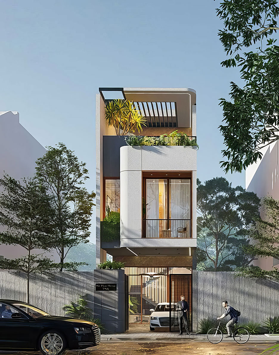 Mẫu nhà 3 tầng hiện đại mái bằng 32